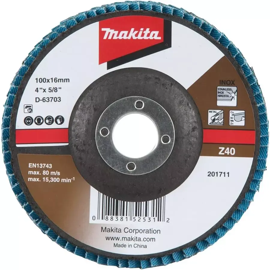 Makita 100 mm Z40 Grit Zirconia Aluminum Flap Grinding Disc