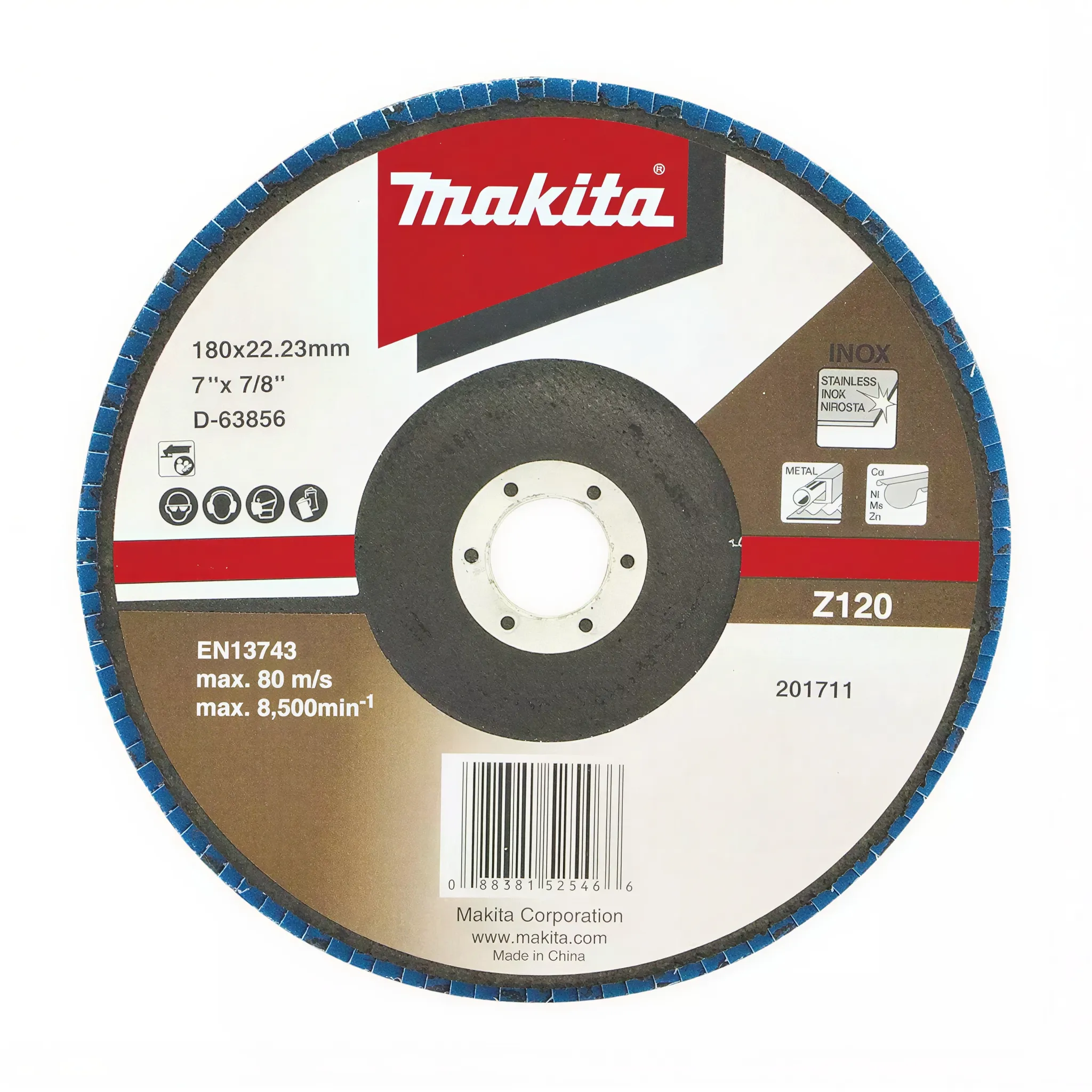 Makita 180 mm Z120 Grit Zirconia Aluminum Flap Grinding Disc