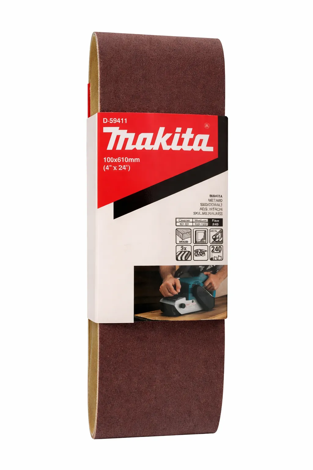 Makita 610x100 mm P240 Grit Abrasive Belt for Wood, Metal and PVC