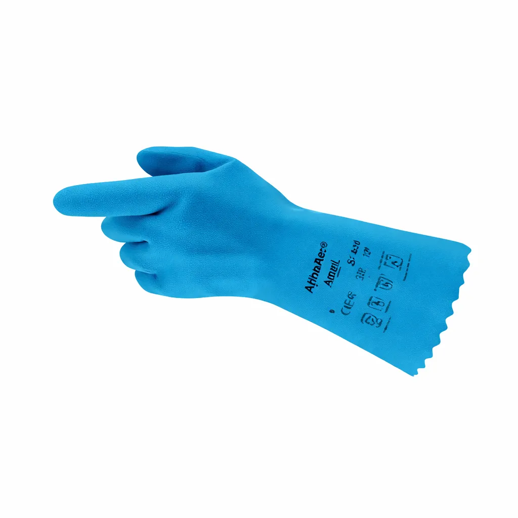 AlphaTec 87-029 Chemical Resistant Gloves Gauntlet Cuff Natural Rubber Latex Blue Size 10