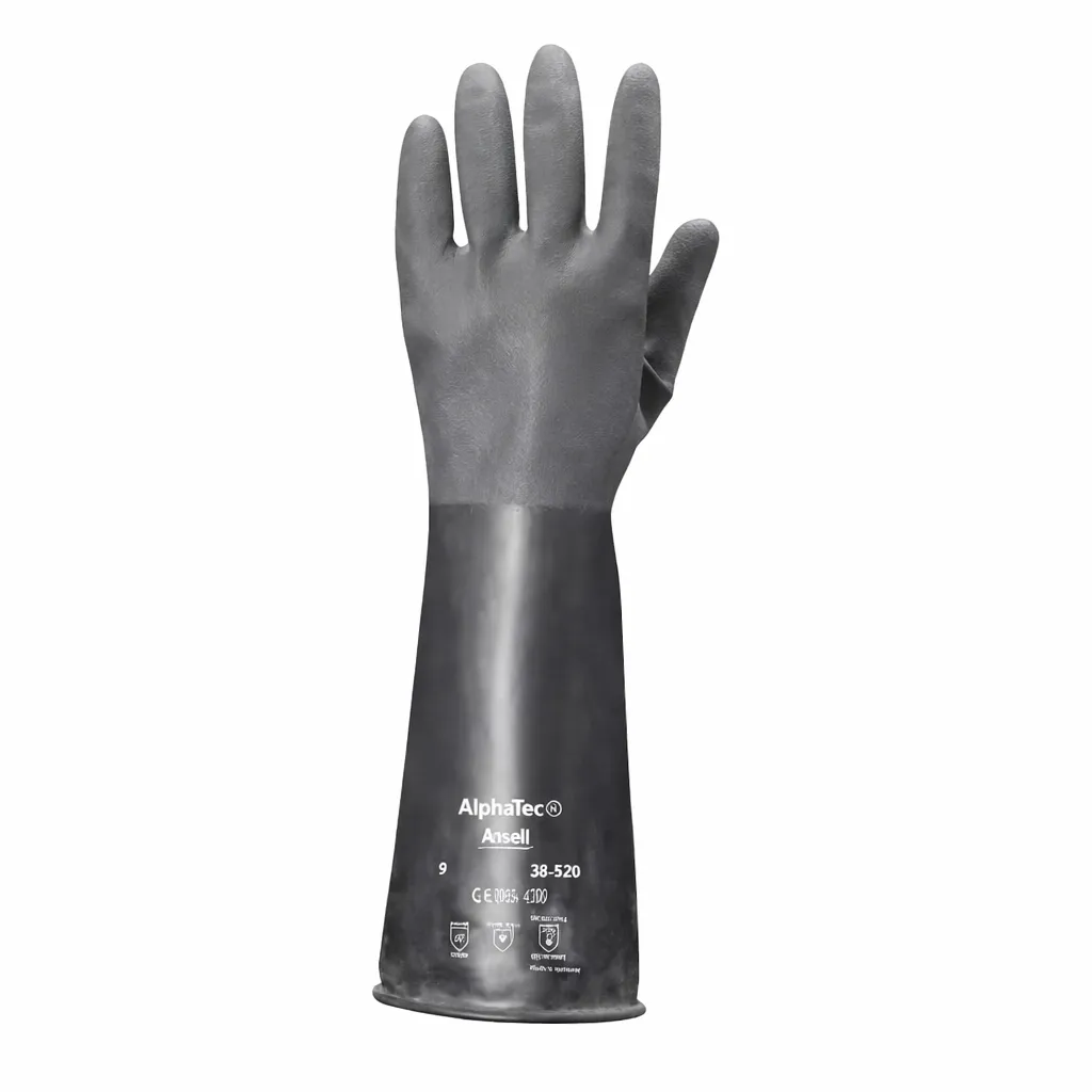 Ansell AlphaTec 38-520 Chemical Resistant Gloves Rolled Beaded Cuff Butyl Polymer Black Size 10 Active Display Image