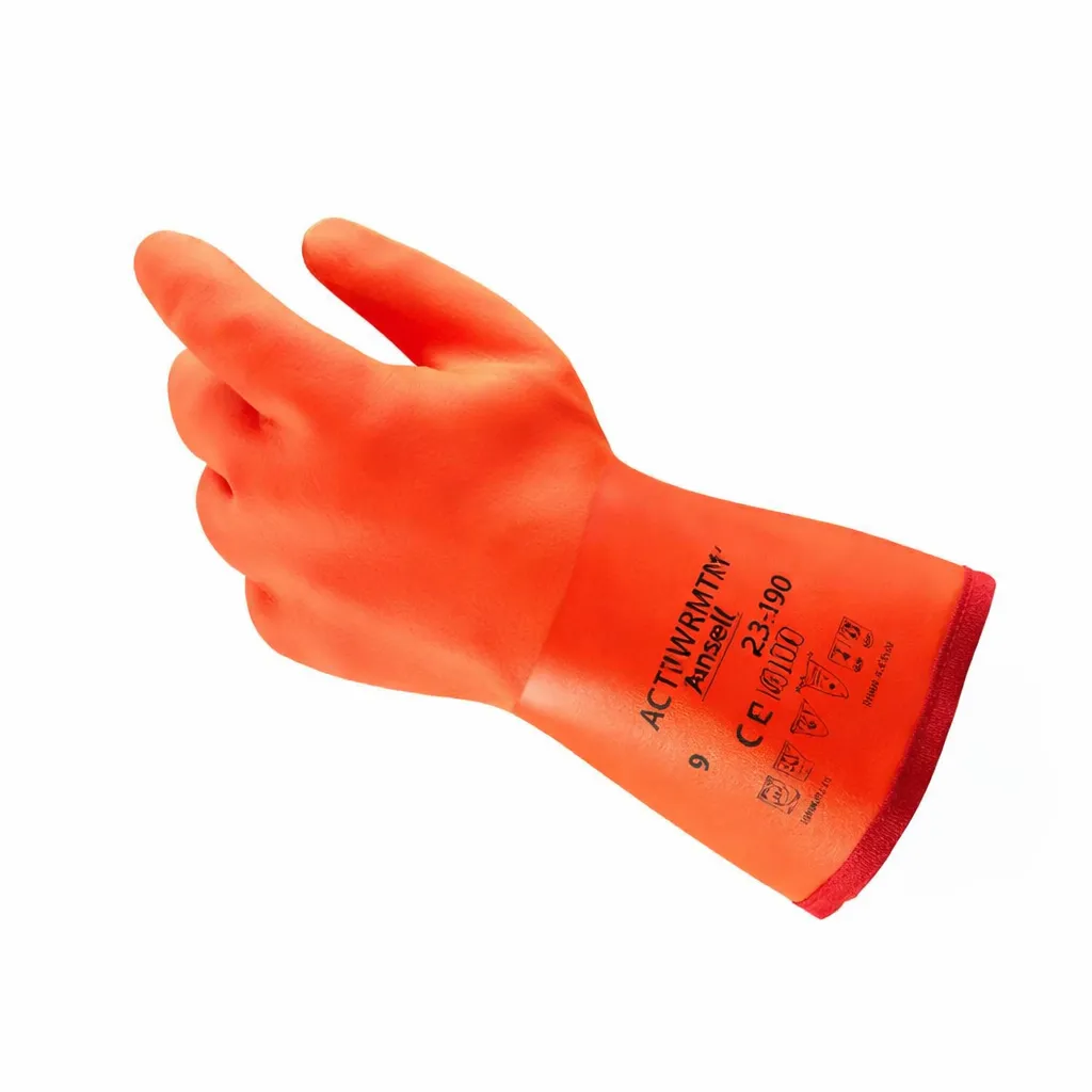 Ansell ActivArmr 23-700 Chemical Resistant Gloves Gauntlet Cuff PVC Fluorescent Orange Size 10