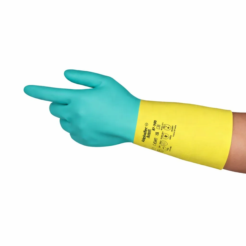 Ansell AlphaTec 87-900 Chemical Resistant Gloves Straight Cuff Natural Rubber Latex and Neoprene Blend Gree