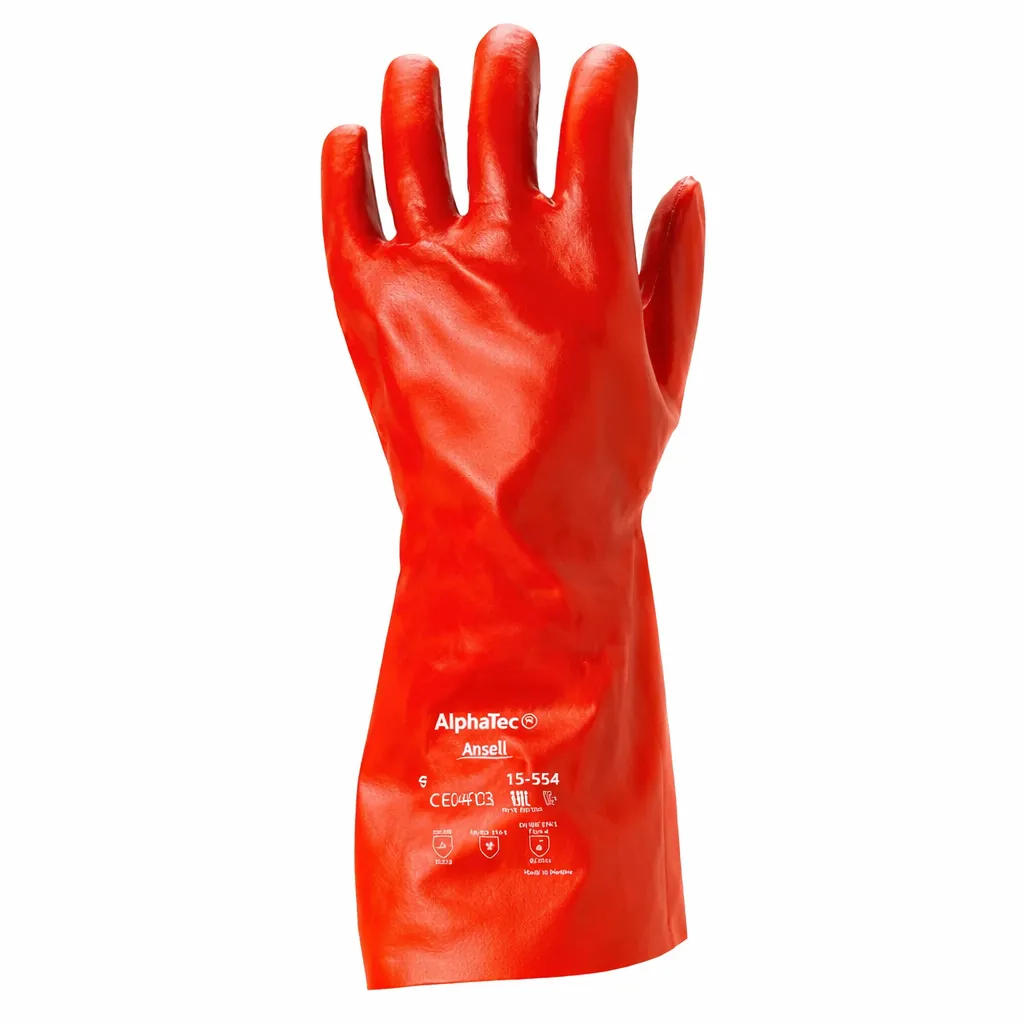 Ansell AlphaTec 15-554 Chemical Resistant Gloves Gauntlet Cuff Polyvinylalcohol Red Size 9