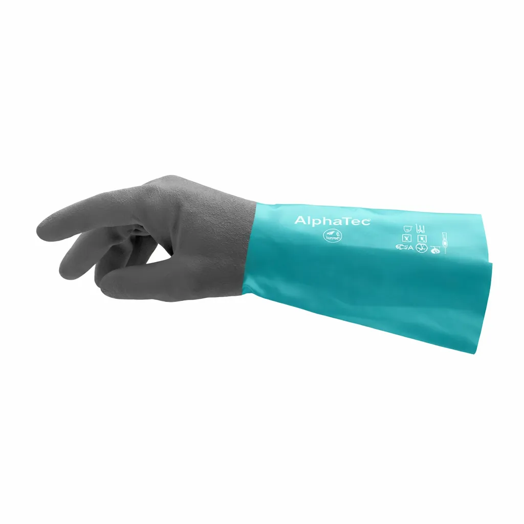 Ansell AlphaTec 58-535B Chemical Resistant Gloves Gauntlet Cuff Nitrile Grey & Green Size 11
