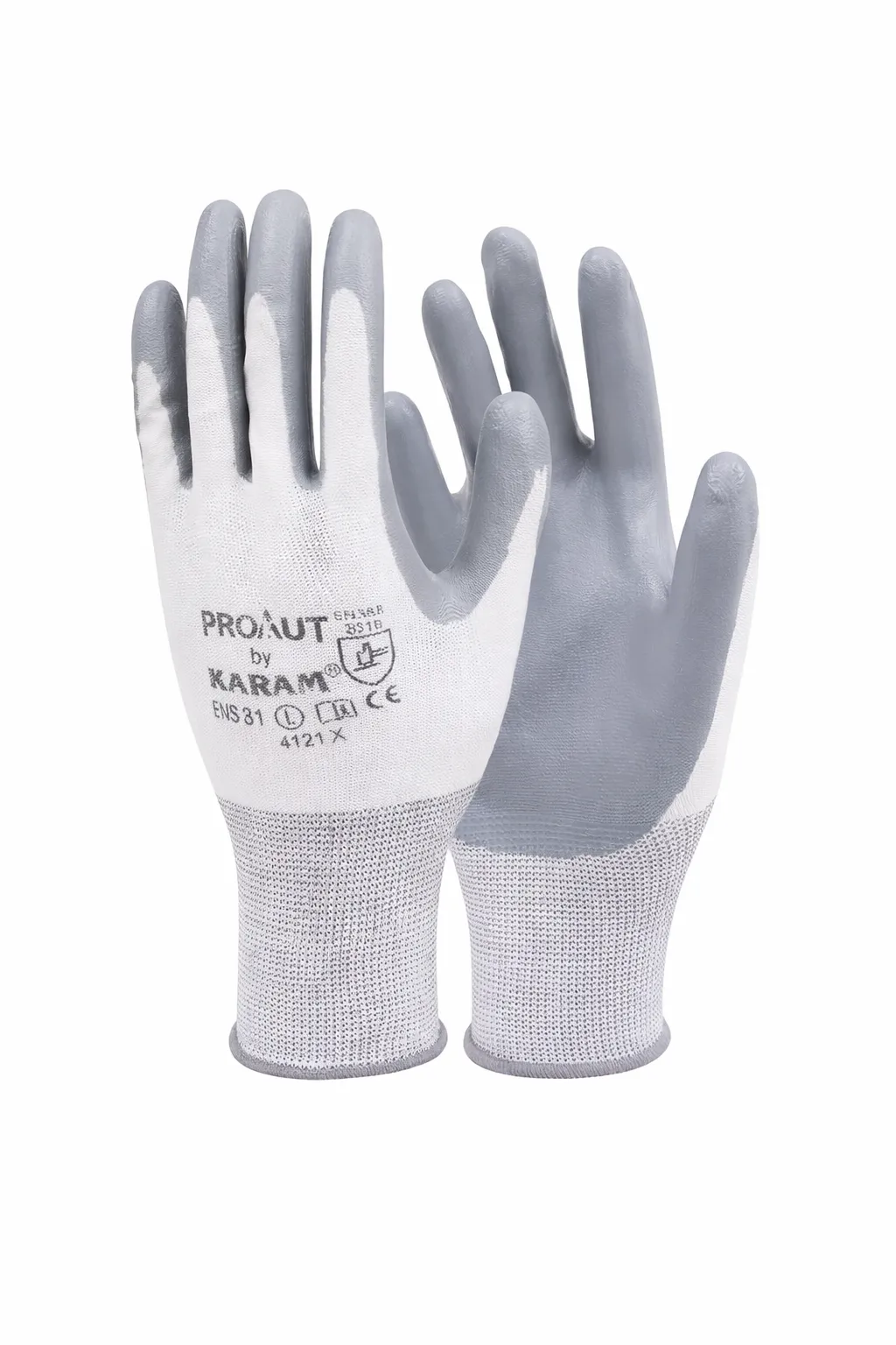 Karam Nitrile Cut Resistant Gloves White and Grey Color, L Size, HS31(L)