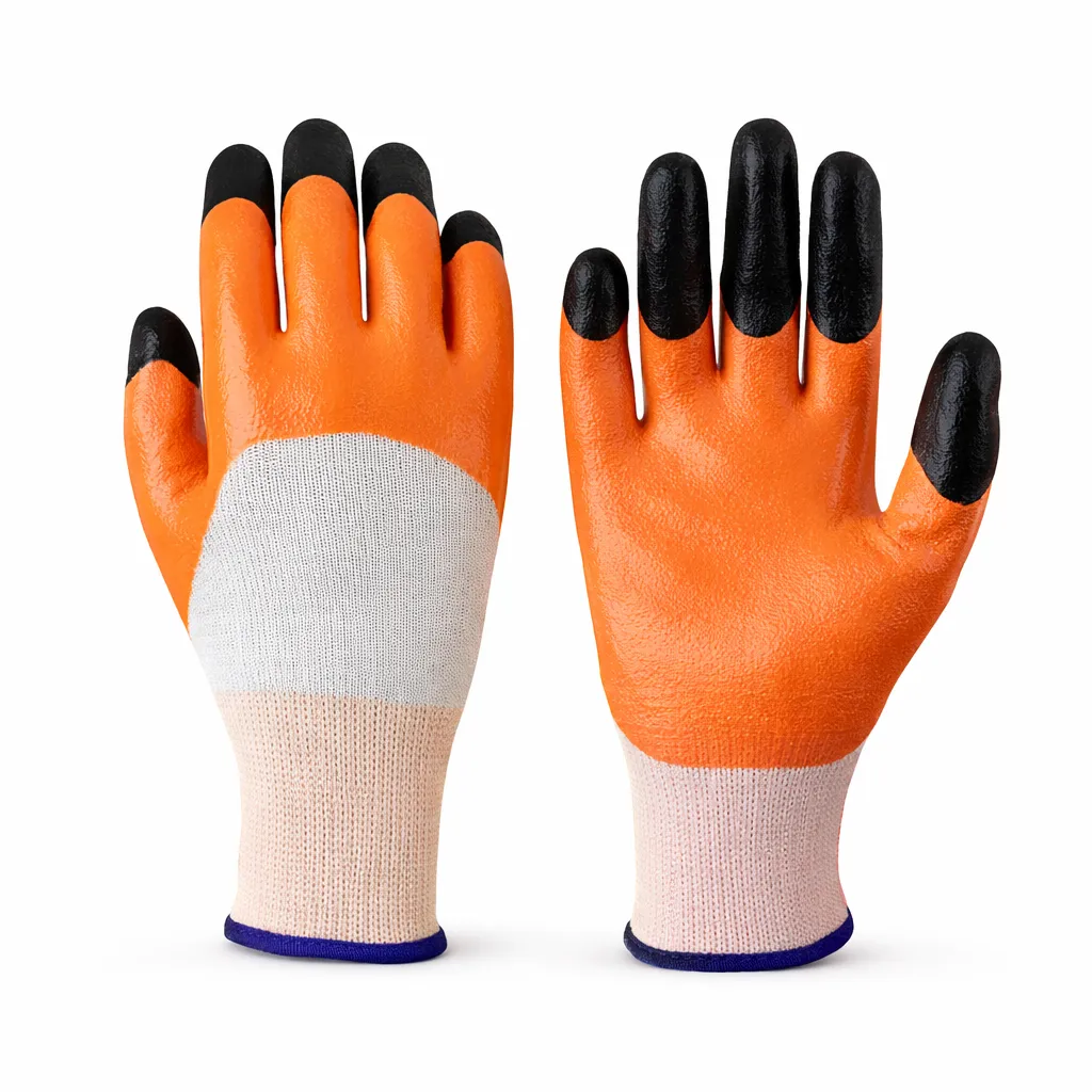 Robustt Polyester and Nylon Cut Resistant Gloves Multi Color, Standard Size, ORANGE-ON-BLACK-FINGER-COATED