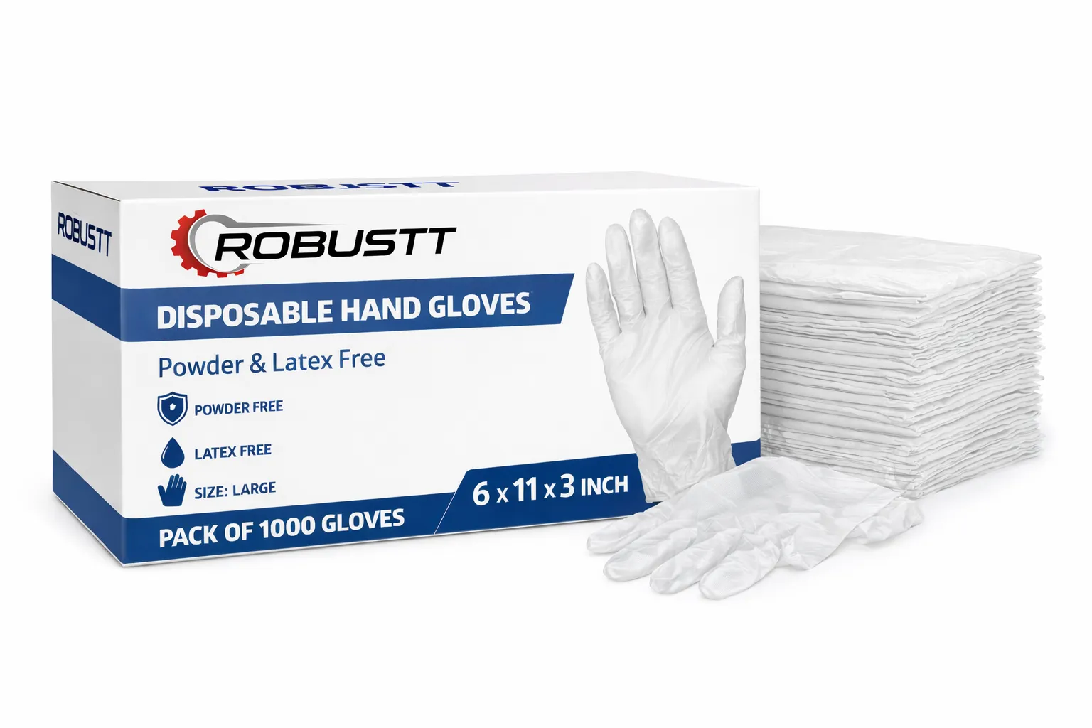 Robustt Disposable Hand Gloves 6x11x3 inch Powder Latex Free1