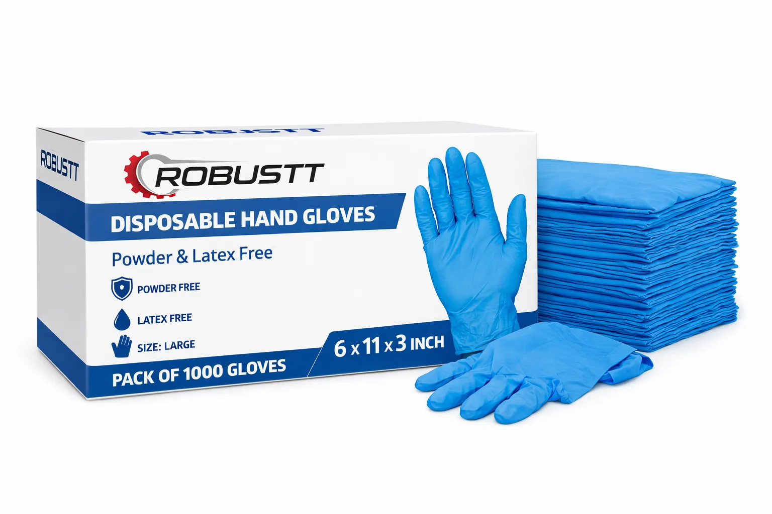 Robustt Disposable Hand Gloves 6x11x3 inch Powder Latex Free2