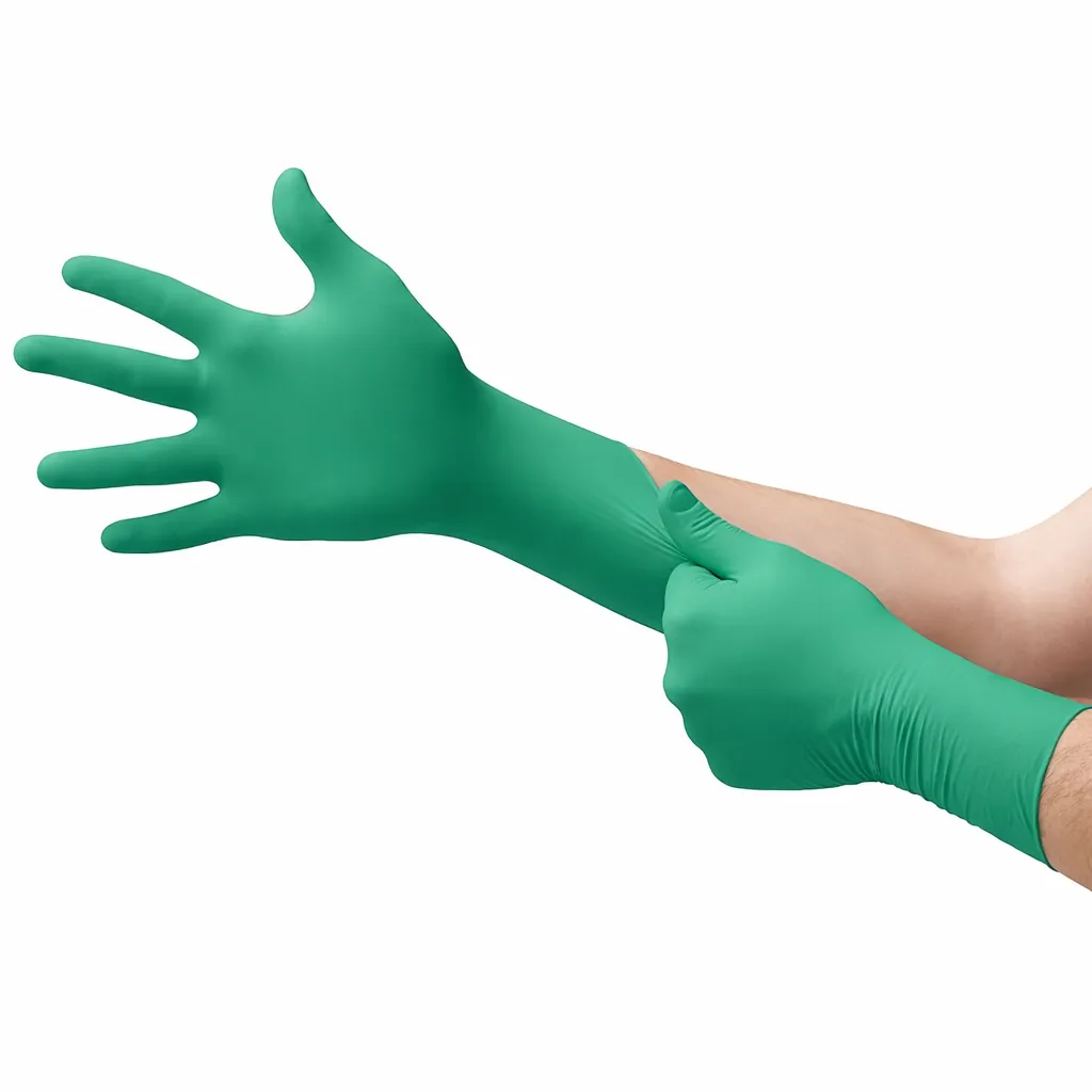 Ansell TouchNTuff 92600 Nitrile Material Powder Free Chemical Resistant Green Disposable Gloves Size L