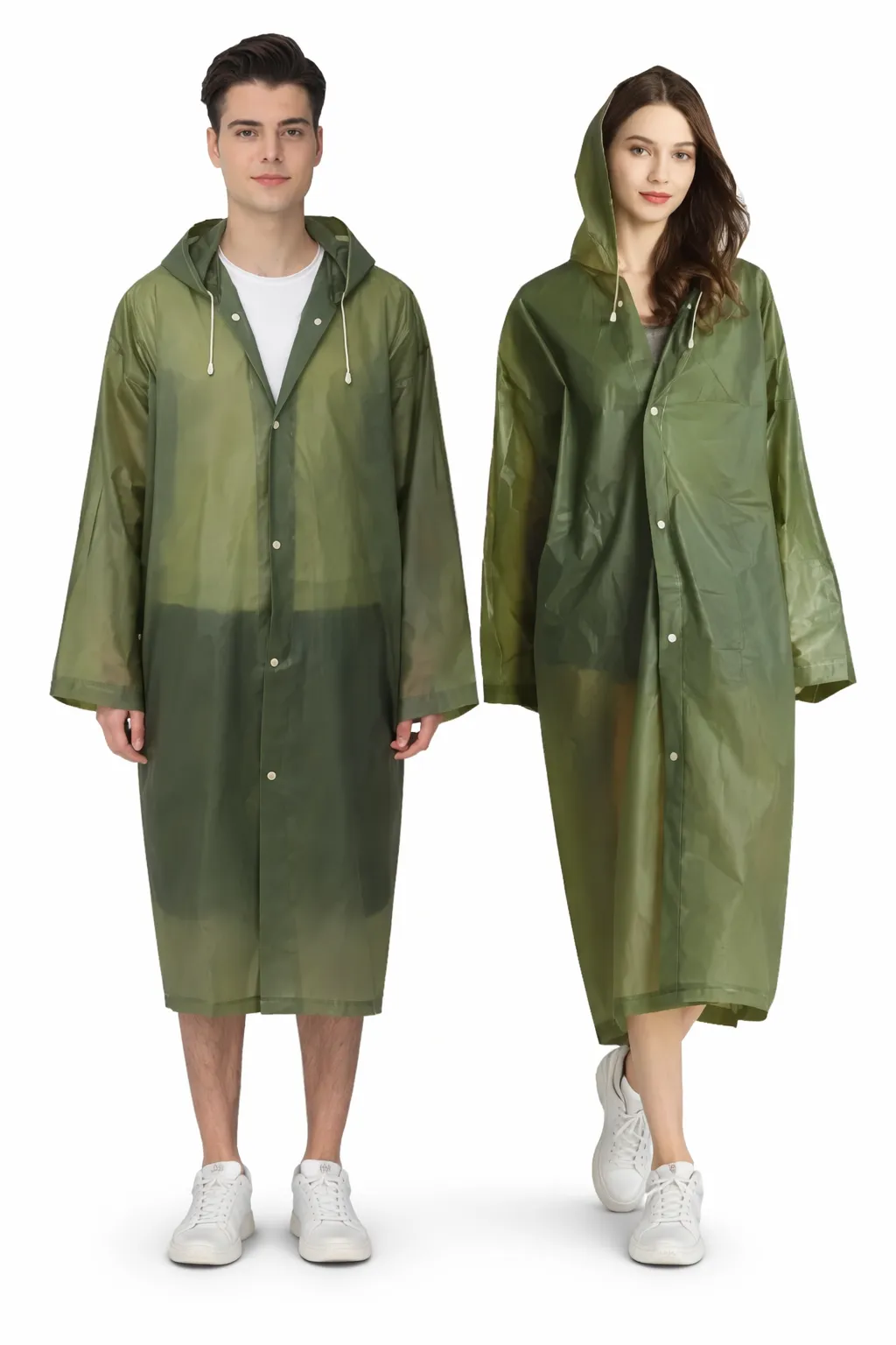 Robustt Universal Size EVA Long Reusable Raincoat for Men Women Green
