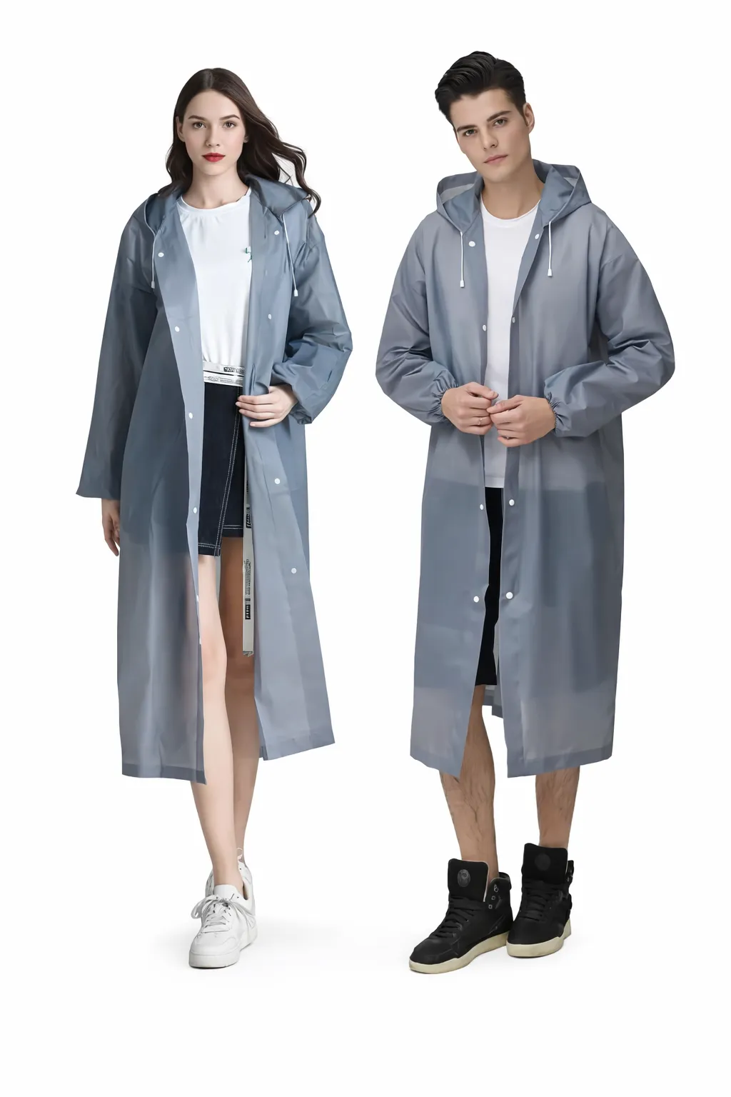 Robustt Universal Size EVA Long Reusable Raincoat for Men Women Grey Active Display Image