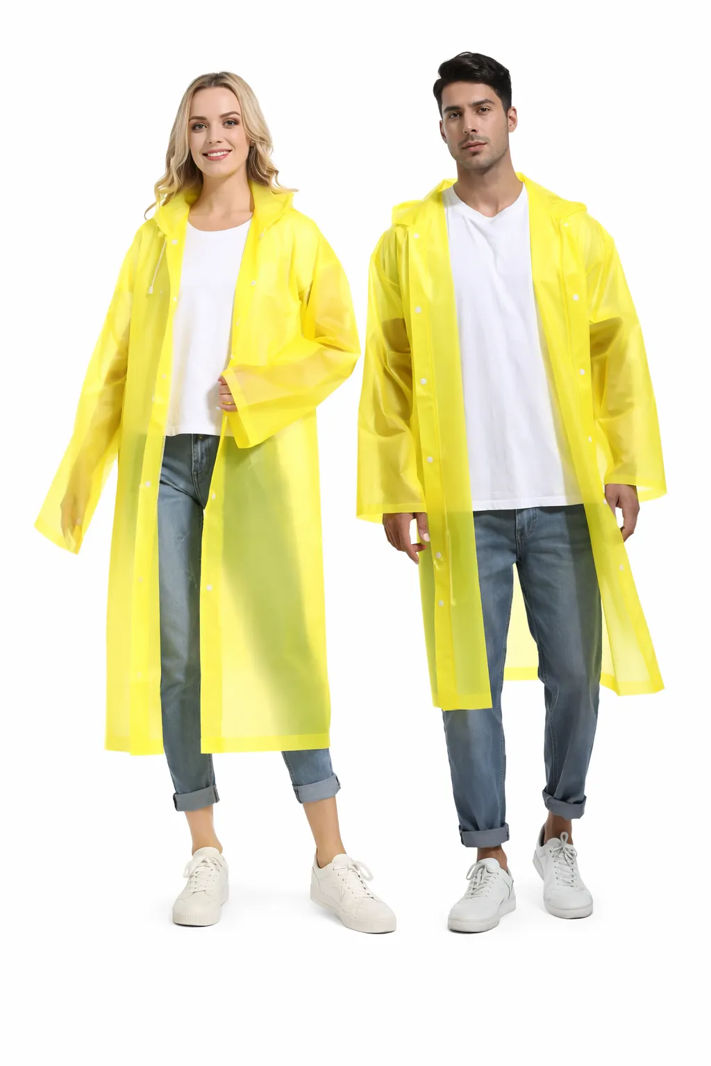 Robustt Universal Size EVA Long Reusable Raincoat for Men Women Yellow