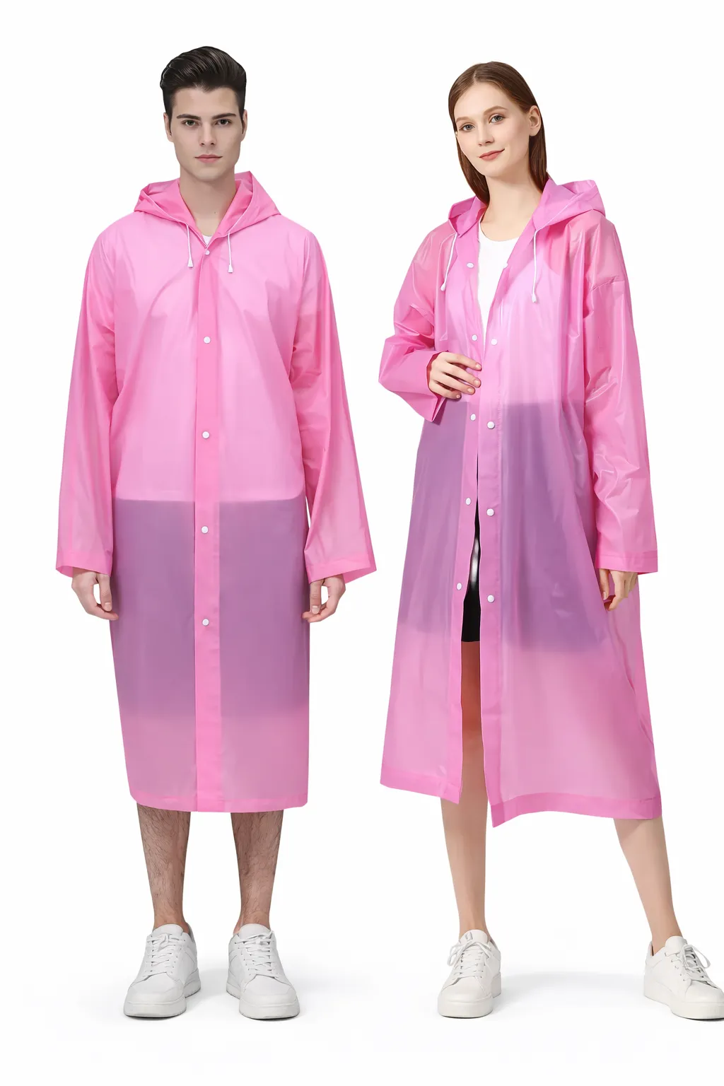 Robustt Universal Size EVA Long Reusable Raincoat for Men Women Pink