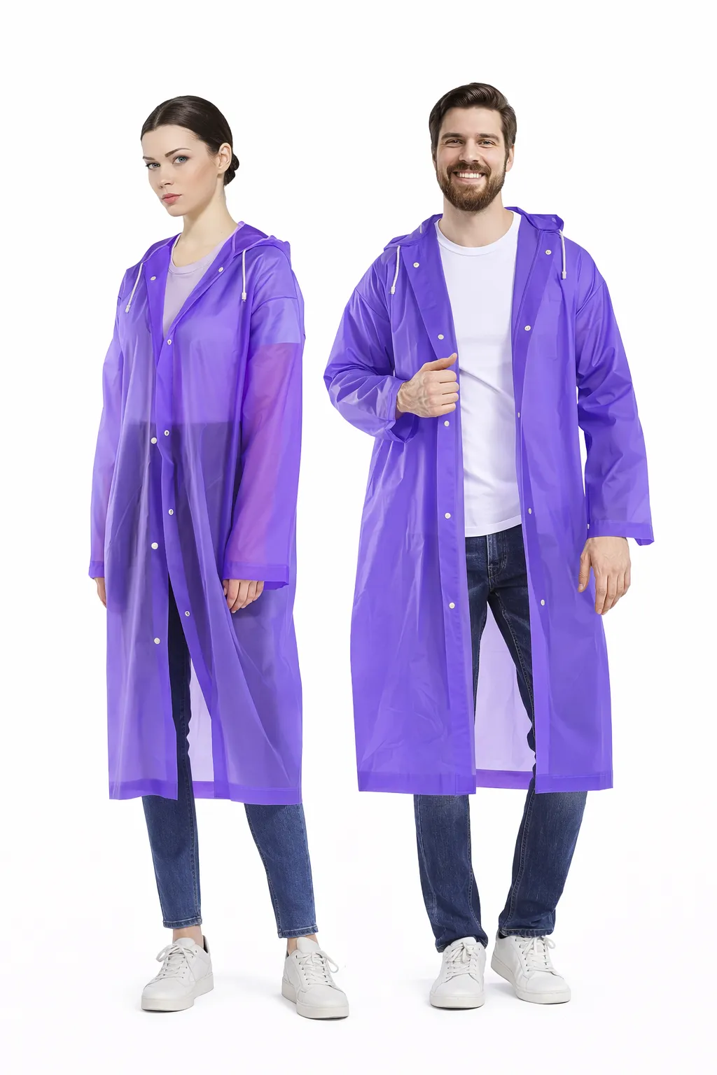 Robustt Universal Size EVA Long Reusable Raincoat for Men Women Purple