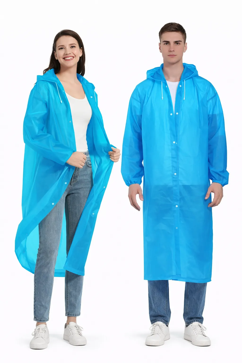Robustt Universal Size EVA Long Reusable Raincoat for Men Women Blue