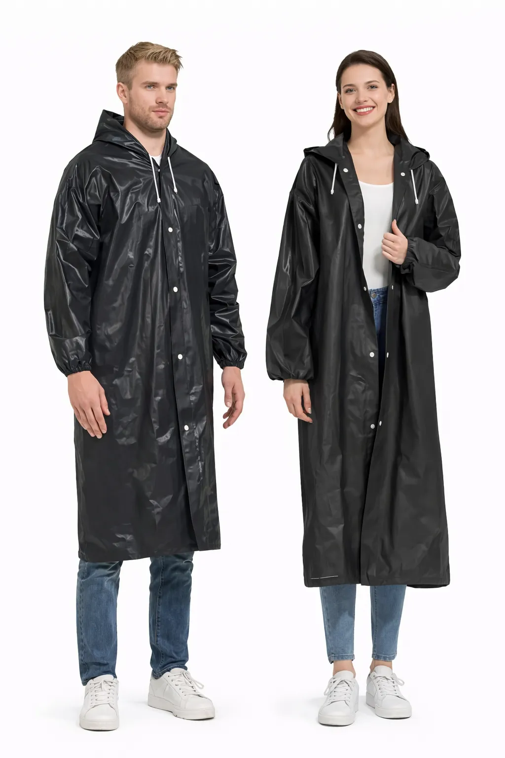 Robustt Universal Size EVA Long Reusable Raincoat for Men Women Black