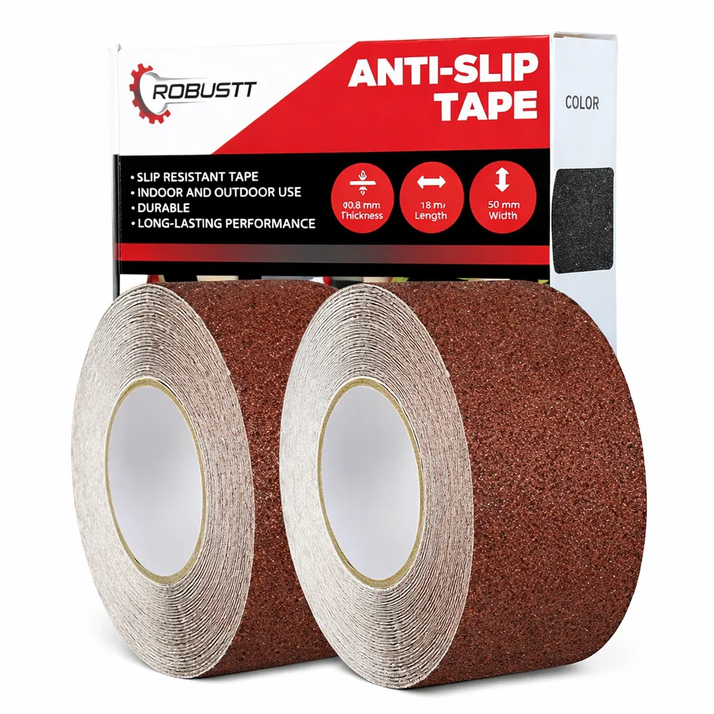 Robustt Brown PET Solvent Acrylic Adhesive Anti Skid Tape 18 m x 50 mm