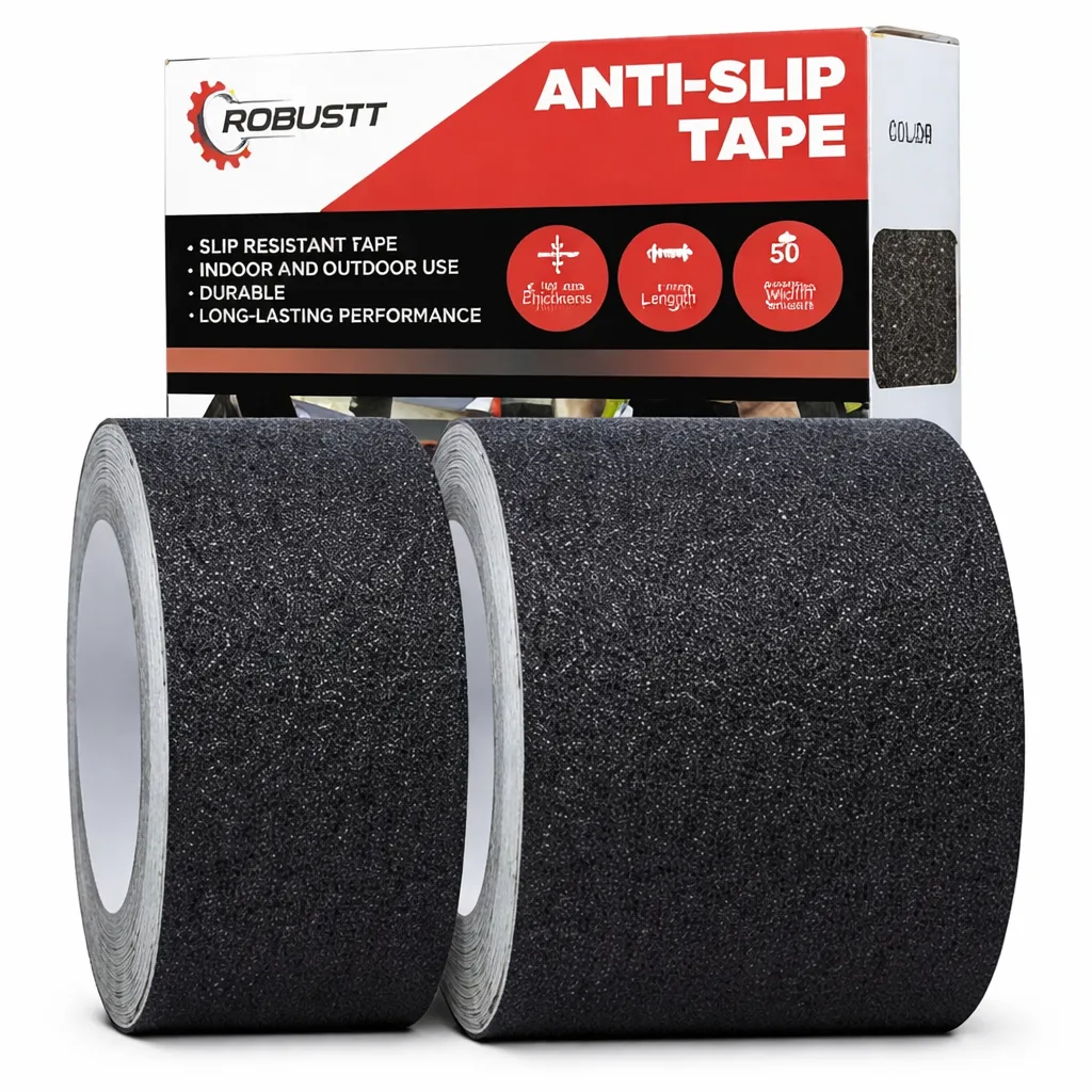 Robustt Black PET Solvent Acrylic Adhesive Anti Skid Tape 5 m x 100 mm